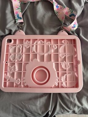 Cute Hello Kitty Style Pink Silicone Tablet Case with Floral Detachable Strap